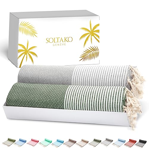 SOLTAKO Fouta Plage - Nid d'Abeille - Lot de 2 Fouta XXL - Serviette Plage Anti Sable - Drap de Bain pour Hammam, Sauna - Serviette Grande Taille - 100x200 cm...