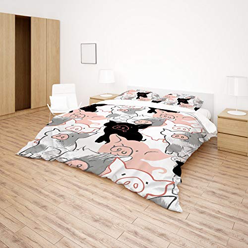 Housse de couette cochon dessin animé King pour lit double facile à repasser - 5