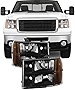 AKKON - For Black 07-13 Sierra 1500 07-14 Sierra 2500HD 3500HD Headlights Front Lamps Direct Replacement Pair