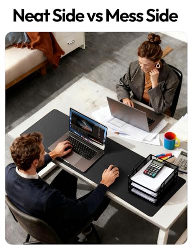 Image of YSAGi Leather Office Desk Pad Protector, Large Mouse Pad, Non-Slip, PU Leather, Laptop Desk Blotter, Waterproof Writing Pad for Office and Home, Black, 23.6 inch x 13.8 inch