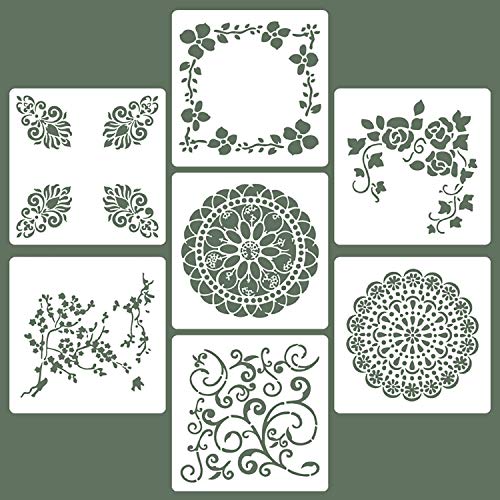 Pochoirs pour travaux manuels, travaux manuels, peinture réutilisable pour la décoration de la maison, les loisirs créatifs, les albums de scrapbooking, tissu, bois (Mandala 13 x 13 cm) Cover