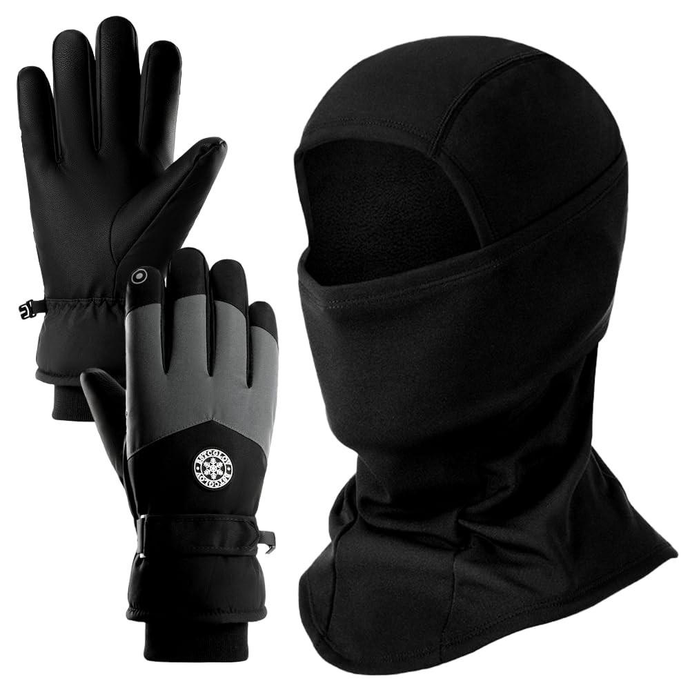 Wfkkmeq Men's A Winter Balaclav Gloves Set, Warm Face Mask Coldproof Touchscreen Ski Gloves Windproof Fleece Thermal Winter Scarf Mask Weather Nti Slip Ski Glove For Cycling Running Climbing Hiking Black
