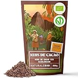 NaturaleBio Nibs de Cacao Crudo Ecológico 200g. Bio, Natural y Puro. Cultivado en regiones Tropicales a partir de la planta Theobroma. Fuente de magnesio, potasio y hierro. NaturaleBio