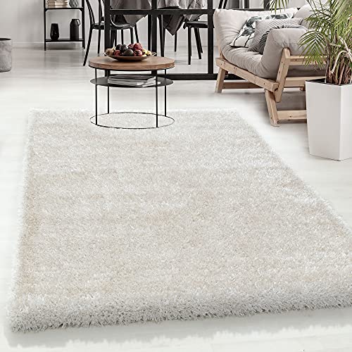 Carpetsale24 Teppich Wohnzimmer Shaggy Einfarbig Design 240 x 340 cm Natur - Hochflor Teppich...