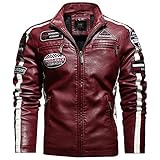 Yokbeer Herren Fliegerjacke, Herren PU Leder Bikerjacke, Motorrad Biker wasserdichte Jacken Winddicht Sommer Winter für Herren (Color : Red, Size : 4XL)