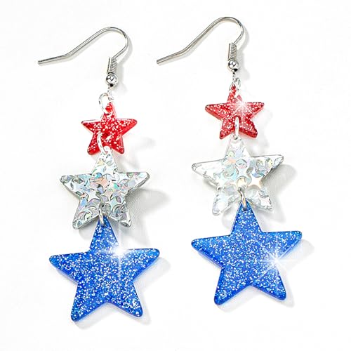 Acrylic Sparkly 4th of July Earrings for Women, Trendy Independence Day Patriotic Drop Dangle Earrings, Fourth of July Outfits & Shirt Accessories for Women