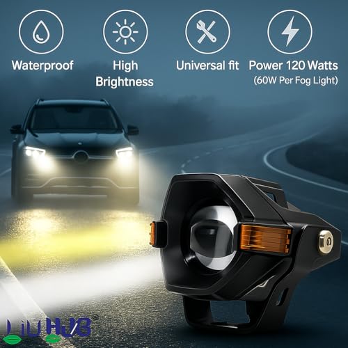 Image of LIU HJG High Bright LED Fog Light Waterproof & Dustproof & Heat Dissipation 80W 12V DC Power High /Low Beam Yellow, White & Red Devil Eye Reflection Universal Fit For All Bikes & Cars Model Pack of 2