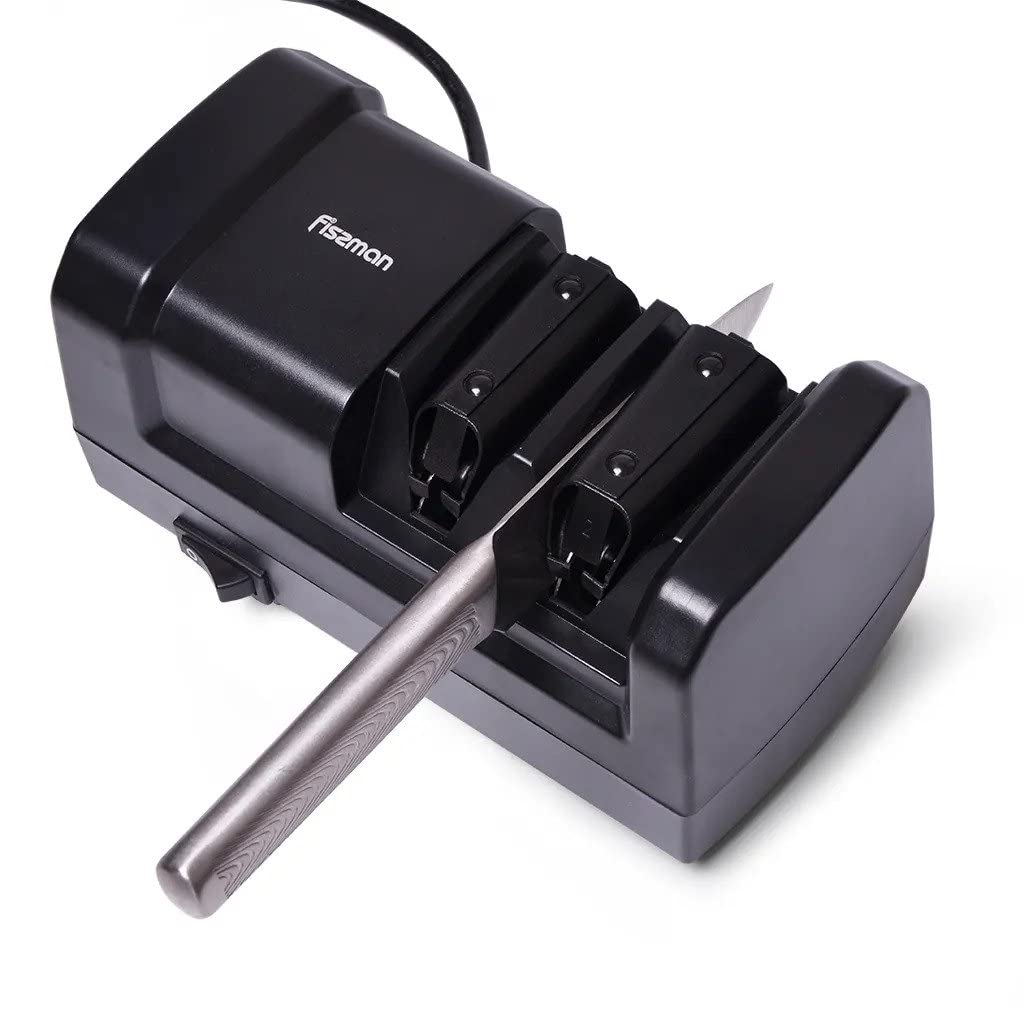 FISSMANElectric Knife Sharpener 2 Step Sharpening, Diamond Wheels, Tungsten Carbide and Ceramic Rods, Polishing Kitchen Knives with Easy Electric Sharp for Straight Knives Perfect for Household 21cm