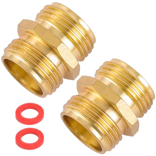 Sanpaint Garden Hose Connector Male to Male Hose Adapter 2 Pack 3/4 Inch Brass Water Hose Connector for Female Hose to Female Hose (3/4 GHT Double Male)