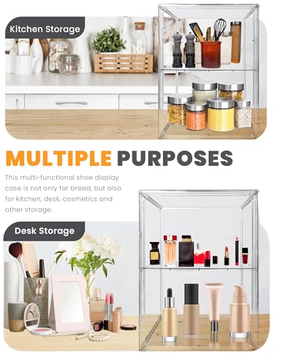 Image of XXX-Large Clear Stackable Acrylic Display with Lid & Magnetic Door - 2-Tier Adjustable Shoe Box Case 11.8'' X 9.8'' X 15.7''Organizer for Boot, Sneakers, Collectibles, Figures, Purses | 3-Pack