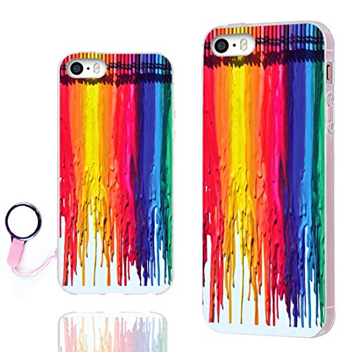 iPhone SE Case,iPhone 5S Case,iPhone 5 Case,ChiChiC Full Body Protective Case Slim Flexible Soft TPU Gel Rubber Cases Cover for iPhone 5/5S/ SE 2016,Funny Aesthetic Colorful Rainbow Watercolor Art