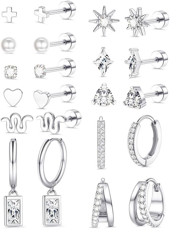 Hypoallergenic Gold Huggie Hoop Earrings Flat Back Earrings for Women Men Stainless Steel Cartilage Hoop Stud Earring Set for Multiple Piercing Small Flatback Tragus Helix Piercing Jewelry for Sensitive Ears