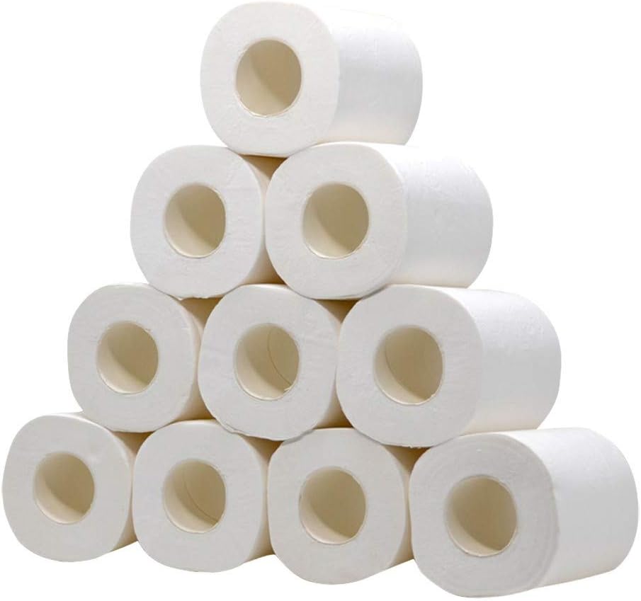 White Paper Towels Rolls Toilet Roll Tissue Roll Kitchen Toilet Paper, Pack Of 10 Quantity 3Ply Hollow Replacement Roll Paper Home Bath Toilet Roll Paper Supplies Decor Tissue Roll (A 10PC)