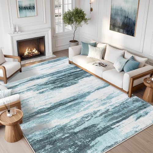 Tinyboy-hbq Alfombra Salon Abstracta Moderna Alfombras Suaves de Pelo Corto para Dormitorio Alfombra Grande Antideslizante Habitacion Diseño de Rayas (Azul, 160 x 200 cm)
