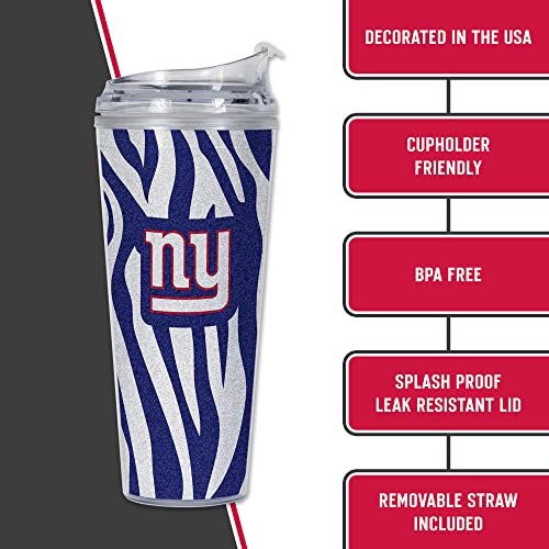 Image of Rico Industries NFL Football Glitter 24oz Acrylic Glitter Tumbler with Hinged Lid, Officially Licensed Double Wall Tumbler with Straw