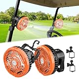 AIPSET Rechargeable Golf Cart Fan, 10400mAh Battery, 3-Speed, LED Light, 36 Hrs Work, Remote Control, Hang Hook, USB & Type C Port, Orange