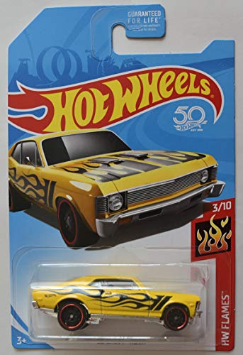 Hot Wheels Flames 3/10, Yellow with Flames '68 Chevy NOVA 50TH Anniversary Card