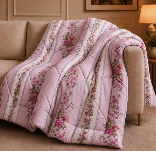 Image of HOMEKART 220 GSM Reversible Microfiber AC Comforter /Duvets for Mild Winter | All Season Single Size 3 Layered Quilted Blanket for Single Bed (230 cm x 150 cm,Baby Pink)