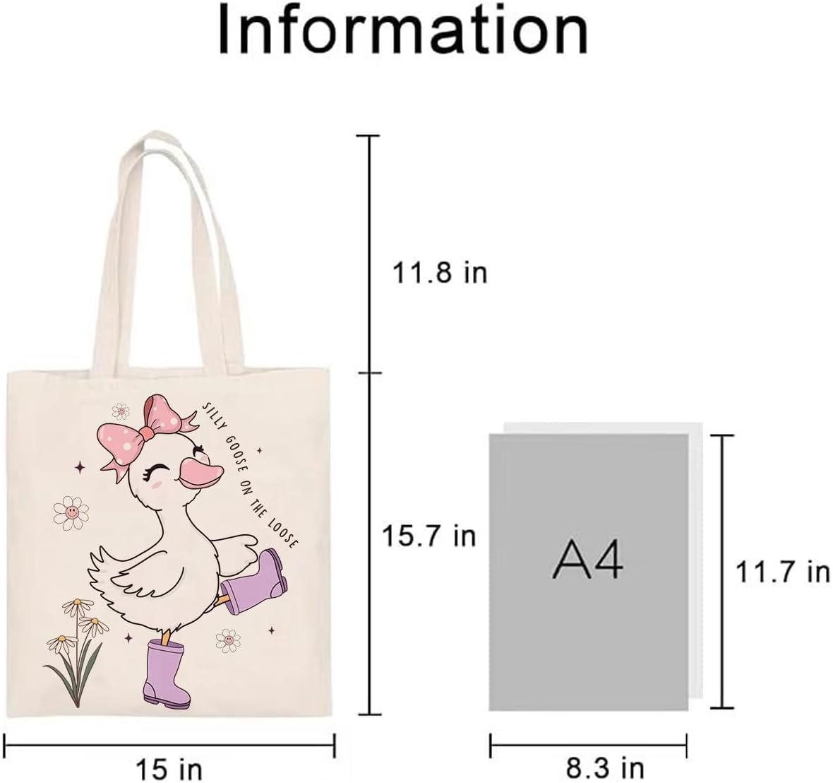 Silly Goose Canvas Tote Bag With Inner Pockets,Cute Reusable Bag for Lunch Grocery Shopping and Beach,Women Lady Canvas Cotton Tote,Birthday Gifts for Goose Lovers - Image 4