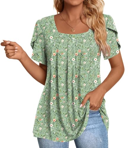 Anymiss Womens Summer Tops Dressy Casual Blouses Square Neck Tunic M-3XL