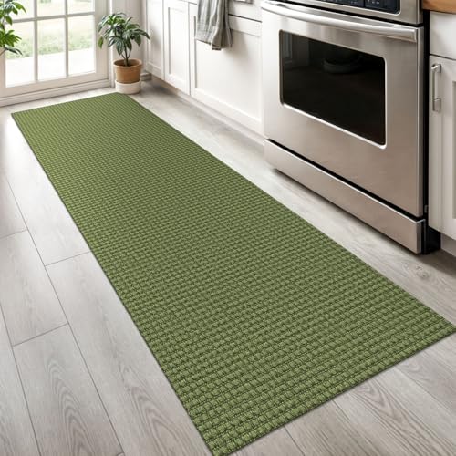 KOZYFLY Runners for Hallways 2x6 ft Washable Kitchen Runner Non Slip Rubber Backed Hall Runners Cotton Entryway Runner Rugs Floor Carpet for Indoor Backdoor Bedroom Kitchen, Olive Green/Earthy Green