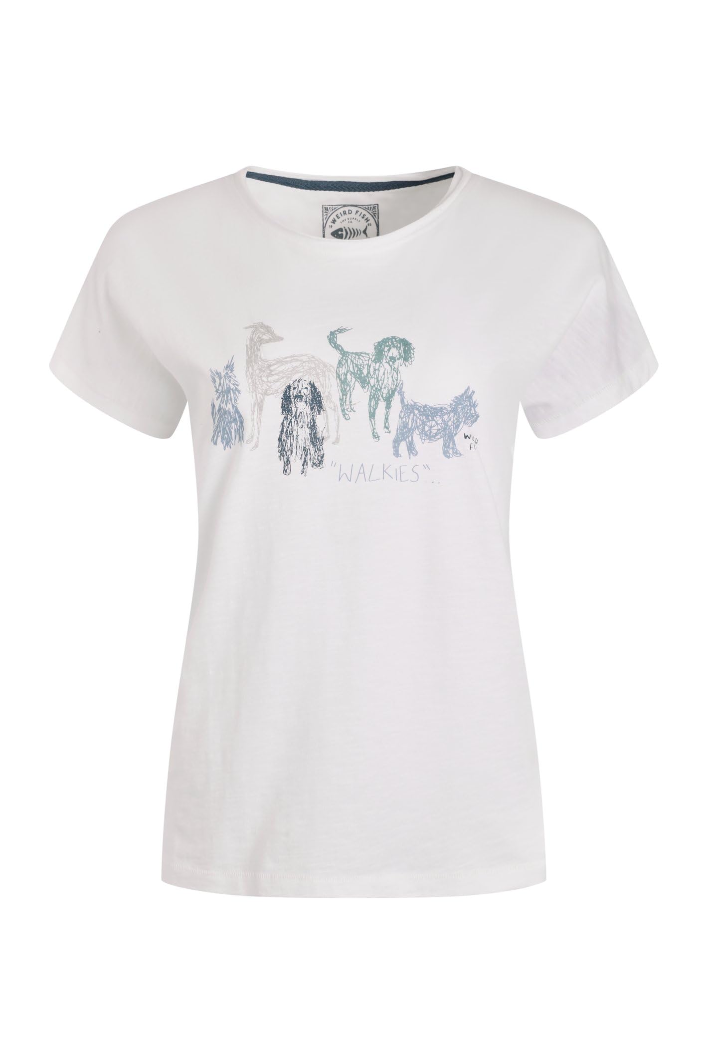 Weird Fish Walkies Front Print Graphic T-Shirt White Size 14