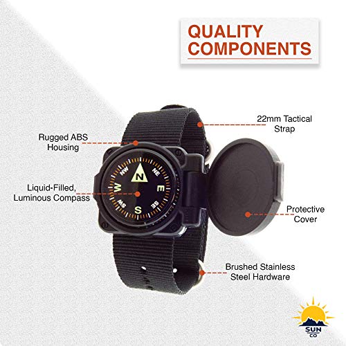 Sun Company Armarmour 1 - Shielded Wrist Compass With Rugged Tactical Strap | Compass With Cover And Zulu Strap #TOP5