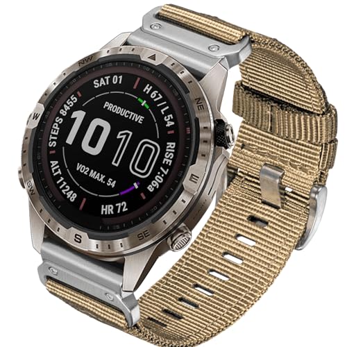 Image of HEMSUT Premium Nylon Watch Band for Garmin Quick Fit Watch - 20 /22 /26mm, Glossy Durable Non-Taper Strap with Tang Buckle Military Strap for Fenix Forerunner Approach MARQ Epix Tactix Quatix D2 Series