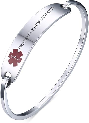 VNOX Medical Bracelet for Women-Stainless Steel Emergency Medical Alert ID Bangle Bracelet,Free Engraving