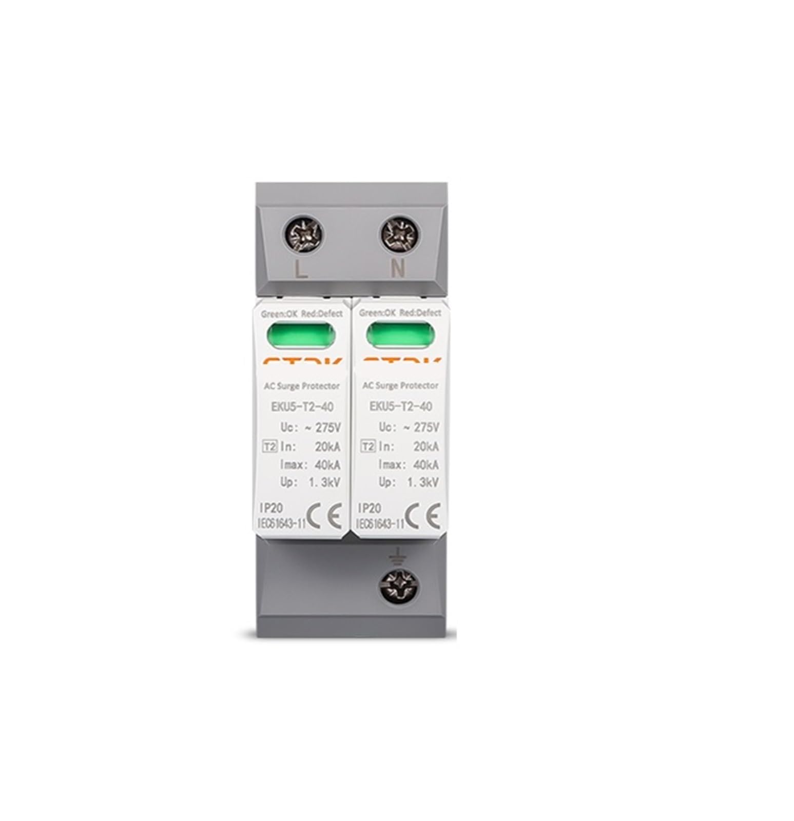 VSPPJYFG House Surge Protector Protector Arrester Protection Type T2 SPD AC 2P 3P 4P 20KA~40KA 275V EKU5(2P 275V)