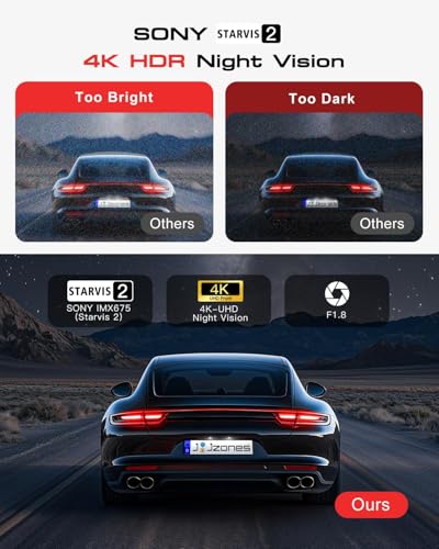 Image of Dash Cam Front and Rear, 4K+1080P+1080P 3 Channel Dash Camera for Cars, STARVIS 2 Sensor Dash Camera with HDR Night Vision, 24H Parking Mode Car Camera with GPS, Free 64GB Card