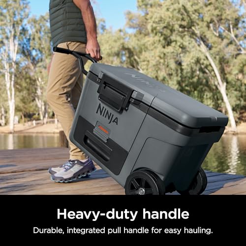 Image of Ninja | Cooler | FrostVault 45QT Cooler with Wheels | Insulated with Temp Dry Storage Drawer | Keeps Ice Cold for Days | for the Beach, Camping, Picnics & More | Grey | FB245CG