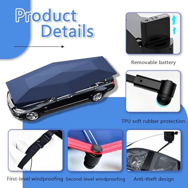 Fully Automatic Car Tent Sun Shade Kit, Includes Remote Control & Carry Bag, Waterproof UV Blocking Carport Canopy for Most Vehicles Grey-13.7ft