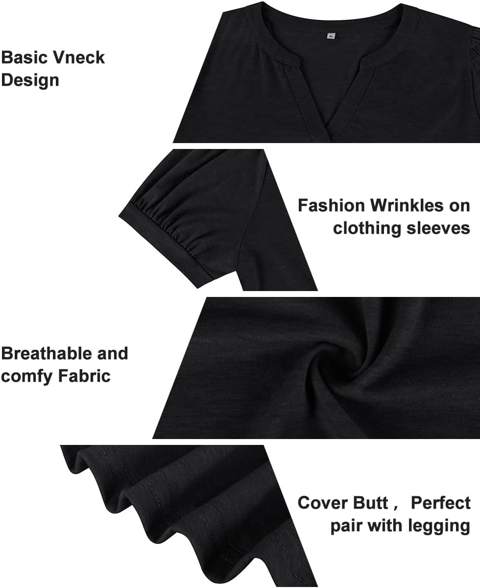 RITERA Plus Size Tops for Women Short Puff Sleeve Blouse Casual V Neck Tunic Oversize Loose Fit Ladies Tunic Summer XL-5XL - Image 6