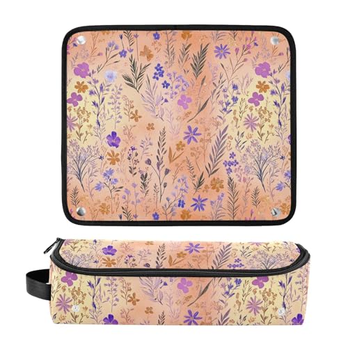 Bolsa de viaje para herramientas de cabello con flores moradas y detalles en dorado rosa, para planchas, rizadores y alisadores miniatura 3