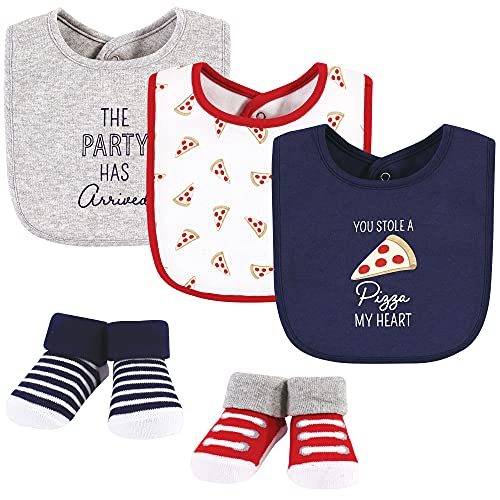 Image of Hudson Baby Unisex Baby Cotton Bib and Sock Set, Pizza, One Size