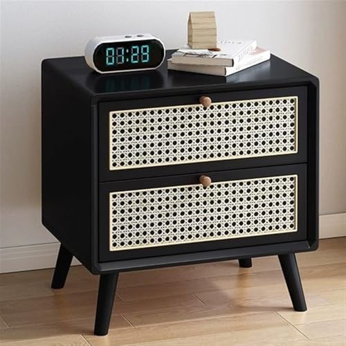 HJYBFA Mesitas de Noche de Madera Maciza con cajón, Estilo Moderno de Mediados de Siglo, mesita de Noche con 2 cajones para Sala de Estar y Dormitorio (Negro, 35,5 x 39,5 x 50,8 c