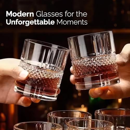 Image of Whiskey Glasses Set of 6 pcs- 300 ml Bar Glass for Drinking Bourbon, Whisky, Scotch, Cocktails, Cognac- Old Fashioned Cocktail Tumblers (6, Crystal)
