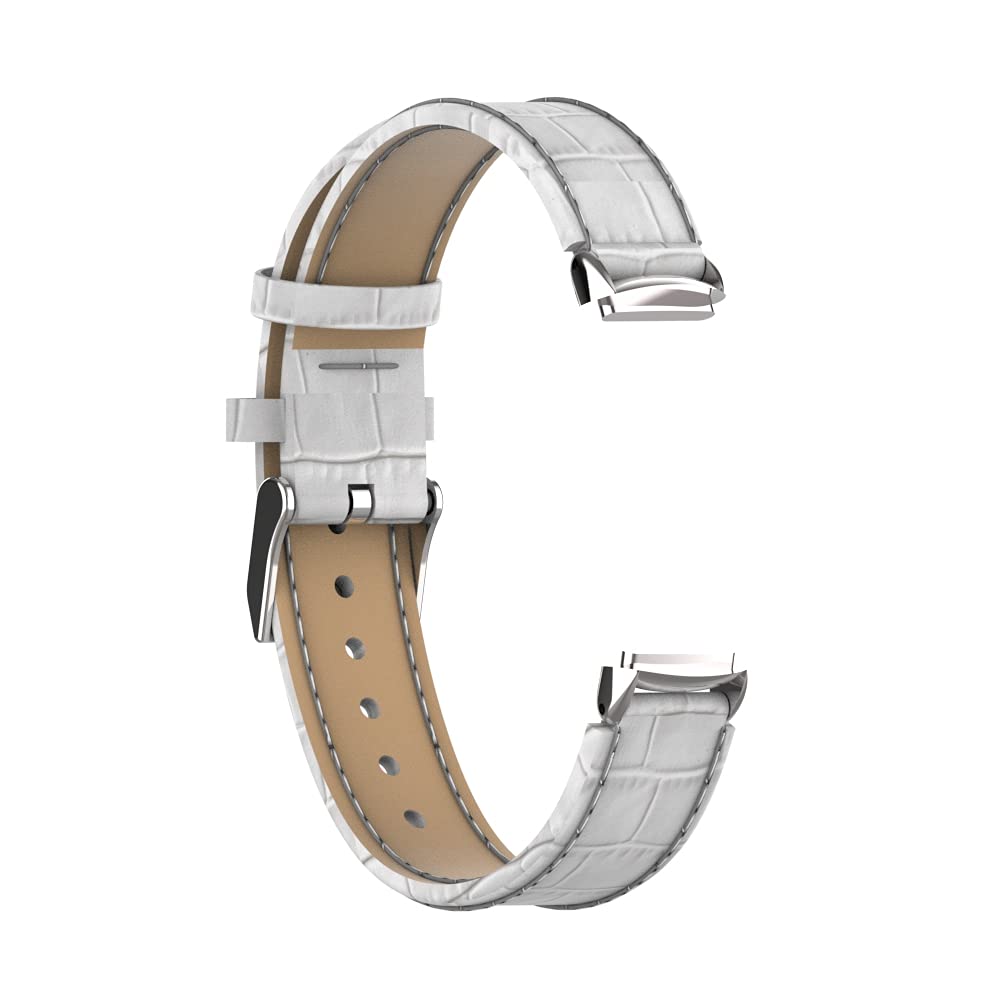 KangPlus Bracelet Compatible with Fitbit Luxe,Leather Strap Sport Wristband Replacement Bands Adjustable 5.5-8.1 inch with Metal Connectors for Women Men - White