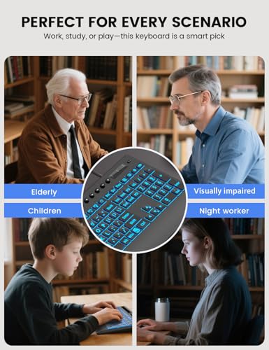 SABLUTE Large Print Backlit Keyboard, USB Wired Computer Keyboard with Backlight Memory Function, Wrist Palm, 7-Color Lighted Office Home Keyboards,Light Up Keyboard for Windows Desktop, Laptop, PC - Image 7