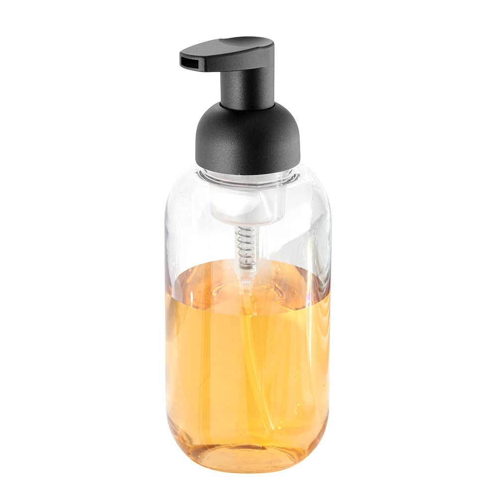 InterDesign Duo Foaming Soap Dispenser Pump for Kitchen or Bathroom Countertops, Clear/Matte Black