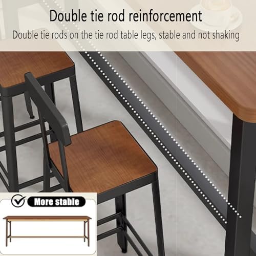 Industrial Solid Wood Bar Height Table – Versatile Counter Height Dining Table for Indoor/Outdoor Use, Slim Double Top Design with Metal Bracket, No Stools Included (200x40x105cm)