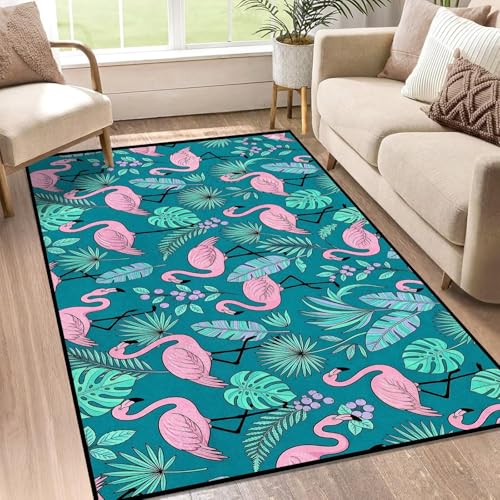 3' x 5' Flamingo Area Rugs for Bedroom Laundry Study Room Tropical Leaves Carpet Throw Rugs Home Decor Washable Non-Slip Doormat, 35" x 63" Flamingo 1