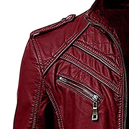 Men's Standing Collar Leather Jacket Male Casual Zip Leather Biker Jacket Men Motorcycle Pu Faux Leather Jacket3