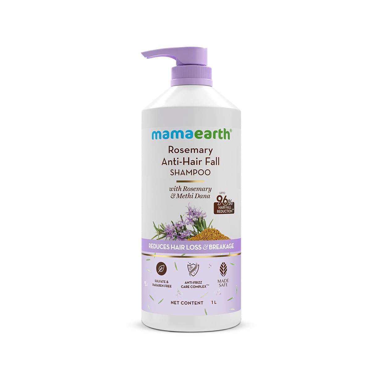 Mamaearth Rosemary Anti-Hair Fall Shampoo with Rosemary & Methi Dana for Reducing hair Loss & Breakage - 1 Litre | Up to 94% Stronger Hair | Up to 93% Less Fall | Sulphate Free Shampoo | For Men and Women