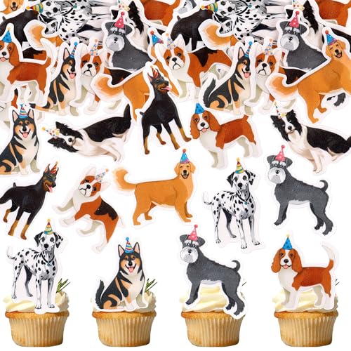 Blumomon 48 Stück Essbare Hund Cupcake Toppers Essbare Hund Cupcake Dekoration Glückwunsch zum Geburtstag Dekoration Baby Dusche Kinder Geburtstagskuchen Dekoration