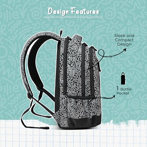 Image of Gear Crafty Doodle 18 inch /32L Large Water Resistant School Bag | Casual Backpack | Daypack | Travel Backpack | Kids Bag for Boys /Girls (Black - Light Grey)