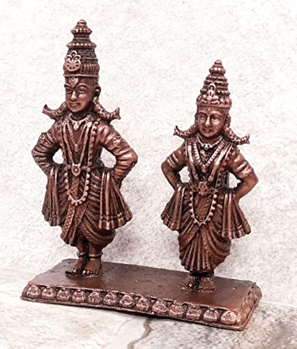 Image of Copper Idols India, 3.2 inches, Handmade Vitthal Rukmani Stand, 210 Grams, Patina Antique Finish, Pack of 1 Piece