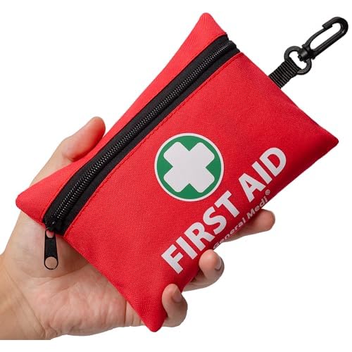 General Medi Mini First Aid Kit, 110 Piece Small First Aid Kit – Includes Emergency Foil Blanket, Scissors for Travel, Home, Office, Vehicle, Camping, Workplace & Outdoor (Red)