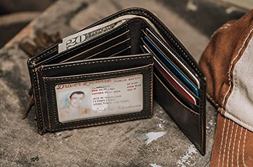 House of Jack Co. BASS FISH Bifold Wallet for Men | Extra Capacity Two ID Windows | Full Grain Leather With Hand Burnished Finish | Multi Card Capacity Men\'s Wallet | Outdoor Sportsman Gift